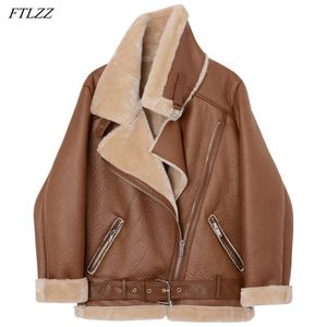겨울 여성 양 양모 재킷 모피 칼라 지퍼 파카 따뜻한 두꺼운 겉옷 가짜 양고기 가죽 자켓 코트 210430
