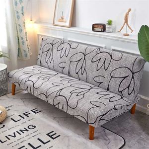 Grå och svart bäddsoffa Cover Folding Ling Chair Seat Slipcovers Stretch Cover Couch Protector Elastic Futon Bench Cover 211102