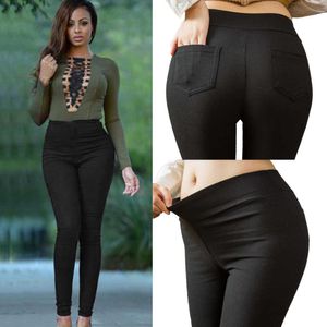 Plus Size Kobiety Ołówek Spodnie Bawełniane Spodnie Pocket Spodnie Slim Geggings Denim Skinny 211006