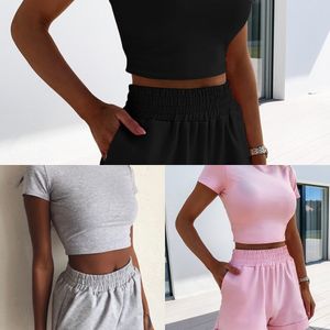 2 peças Set Mulheres Turtleneck Shorts Conjunto Casual Womens Tracksuit Verão Esporte Terno Solto Shorts Dois Peça Feminino Crop Top 2020 x0428