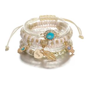 6 Stück/Set böhmische Perlenarmbänder für Damen, mehrschichtiges, stapelbares Stretch-Armband-Set, mehrfarbiger Schmuck