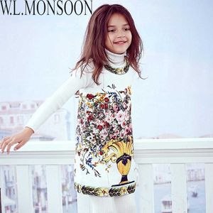 W.L.Monsoon Princesa Vestido Robe Infant Flor Impressão Bebê Meninas Inverno Dress Children 2021 Roupas de Marca Crianças Vestidos de Natal Q0716