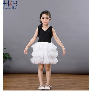 Girls Cake Dress Summer Sleeveless V-Neck Collar Kids Birthday Princess Party Mesh Dresses Show Fit the Costume 210611