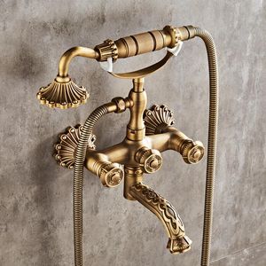 Badezimmer-Duschsets, Messing, antiker Luxus-Wasserhahn, Mischbatterie, Wandmontage, Handkopf-Set