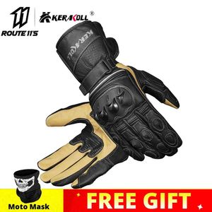 KERAKOLL Echtes Leder Rcycle Winter Lange Handgelenk Männer Racing Cross Rally Handschuh Handschuhe Guantes Moto