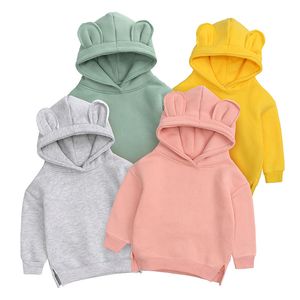 Kış Sıcak Polar Çocuk Hoodie Boy Boy Girl Solid Pamuk Top Kids Kapşonlu Jumper Dış Giyim Uzun Kollu Gömlek 4-12 Yıl