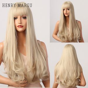 Långa naturliga vågiga platina blondin peruker med bangs cosplay party lolita syntetiska peruker för kvinnor värmebeständiga fiberfaktoriska direkt