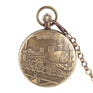 Pure Copper Tourbillon Phases Moon Sun Mechanical Pocket Watch Retro Lokomotiv Steam Train Design Chain Watches Collectibles