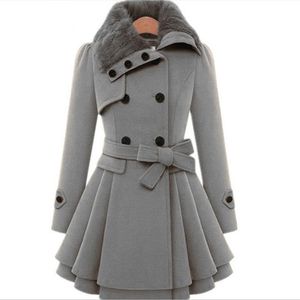 Vintage Solid Färg Kvinnor Coats Vinter Långärmad päls nedbrytning Krage Dubbelbröst ull Ladies Coat Casual Loose Outwear 211130