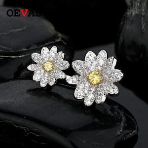 OEVAS 100% 925 Sterling Silver Sparkling Full High Carbon Diamond Flower Finger Rings For Women Party Fine Jewelry Gifts