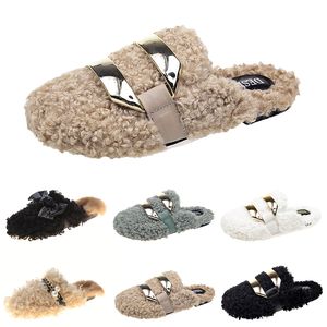 Hotsale autumn winter womens slippers metal chain all inclusive wool slipper for women outer wear plus big szie Muller half drag shoes Size 35-40