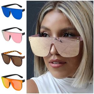 Modische Nieten-Sonnenbrille, Unisex, siamesische Sonnenbrille, Anti-UV-Brille, übergroße Rahmenbrille, Persönlichkeit, reflektierende Linse, Brillen, Adumbral A++