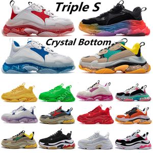 2023 Paris Triple S Sneakers Running Shoes 17fw f￶r m￤n Kvinnor Triple-S Old Dad Platform Black White Crystal Clear Sole Bottom Fashion Trainers