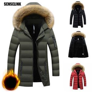 Męska kurtka zimowa parka ciepłe bluzy polarowe długie noszenie wiatroszczelne zamek błyskawiczny płaszcze moda casual plus size kurtka mężczyźni 211129