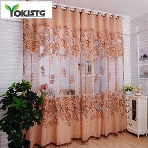 Yokistg Jacquard Sheer Zasłony do salonu Sypialnia Kuchnia Tiulowa Oczyszczalnia Kurtyna Haftowana Voal Panel 210712