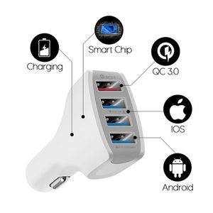 4 Ports Multi USB Car Charger Quick 7A Mini Fast Charging QC3.0 For iPhone 12 Xiaomi Huawei Mobile Phone Adapter Android Devices