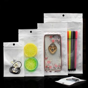 CLEAR + WHITE PEARL Plast Poly Bags Opp Packing Zipper Zip Lock Retail Packages PVC Bag för telefonfall Candy USB-kabel smycken packade påse packar