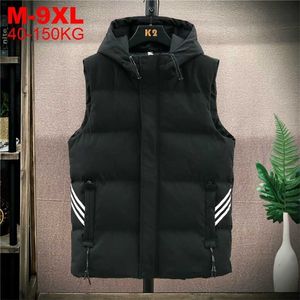 Hooded Vest Men Winter Thick Mens Jacket Sleeveless Male Cotton-padded Jackets Coats Warm Waistcoats Hoodie Vests Large Size 9xl 211104