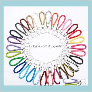 Favor Event Festive Party Supplies Home Garden Cr Mix Color Pu Leather floided Woven Keychain Ring Rings Fit Diy Circle Pendant Key Ch