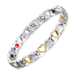 Nova alta qualidade feminina coração amor link magnético braceletes terapia energia aço inoxidável saúde prata pulseira pulseira mulheres jóias