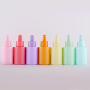 Garrafa de embalagem cosmética do soro 30ml Garrafa de óleo essencial colorido Garrafas do conta-gotas com conta-gotas