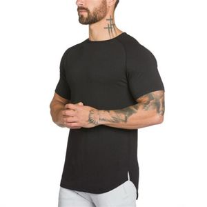 Neue Markenkleidung Herren Schwarz Kurzarm T-Shirt Hip Hop extra lange Tops T-Shirts für Männer Baumwolle Turnhallen T-Shirt 210421