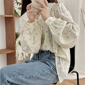 All Match Florals Summer Fairy Sanfter V-Ausschnitt Sale Mädchen Casual Sweet Printing Basic OL Streetwear Shirts 210525