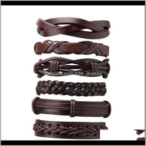 Charm Jewelry2021 6Pcs Handmade Pu Leather Men Women Braided Casual Coffee Weaving Shape Bracelets Multilayer Bangles Stylish Jewelry Gift Dr