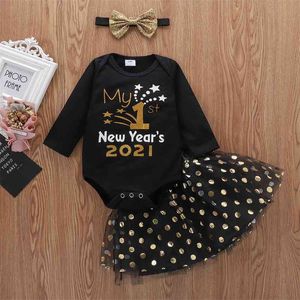 Baby Girl Letter Long-Sleeve Cotton Romper Sweet Suit-Dress 210521
