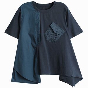 Koszulka z krótkim rękawem z krótkim rękawem damska moda przypadkowi dzikie bawełniane damskie koszulki asymetryczne kobiety odzież wierzchołki 210615