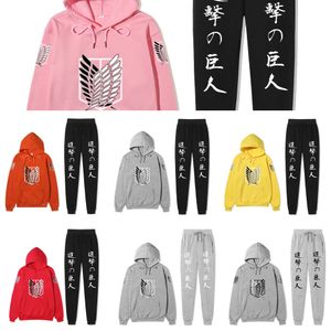 Streetwear Men 2 piece set Attack on Titan Hoodies Sets Fleece Hoodie pants Men Women Tracksuit homme Sweatpants Suit X0610