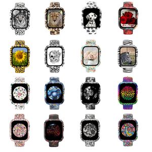 Leopard Rose Skull Printing Silicone Straps With Protective Cases Replacement Bracelet Wrist Bands for Series 6 5 4 3 2 1 SE 38 40 42 44mm