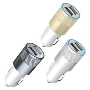 Enkel liten metall Dual USB Port Car Charger 2AMP för iPhone Samsung Motorola mobiltelefon universella laddare