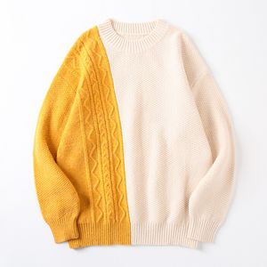 Splework Sweater Mens Splice Quente Casual Manga Longa Pullover Homens Casacos Estilo Coreano Hem Ribbed Masculino Suéters 210524
