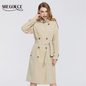 Miegofce Spring Collection Womens Windbreaker Free Fashion Casual High Quality Windbreaker har bälte Knappen Down Cloak 210812