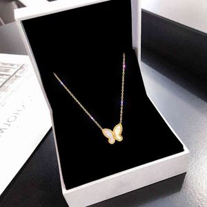 Simple Chain Fritillary Butterfly Pendant Necklace, women High Quality acetate White Shell Real Gold Plated Butterfly Necklace