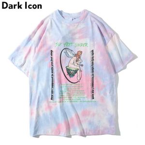 Tie Dye Printed Street Tshirt Män Kvinnor Sommarrunda Hals Hip Hop T-shirt Bomull Tee Shirts Streetwear Kläder 210603