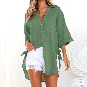 M-5XL Plus Größe Frauen Strand Cover Up Solide Bikini Tunika Taste Langarm Bademode Badeanzug Kaftan Pareo Cape Mujer frauen