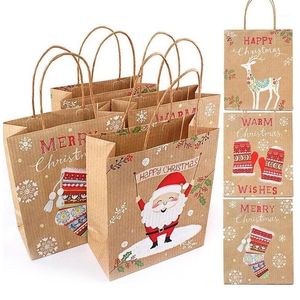 Kraft Paper Bags Snowman Christmas Present With Handle 16cm X8cm X22cm Cookie Packaging Wedding Party Favor Boxes Wrap