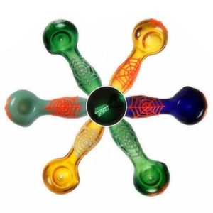 Colorful Pipes Glow In The Dark Spiders Web Pyrex Thick Glass Smoking Tube Handpipe Portable High Quality Cigarette Handmade Dry Herb Tobacco Oil Rigs Bong Holder