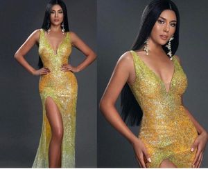 Abendkleid Damen Stoff V-Ausschnitt Schulterfrei Gold Spitze Langes Kleid Kim Kardashian Kylie Jenner Yousef Aljasmi Filmfestspiele von Cannes