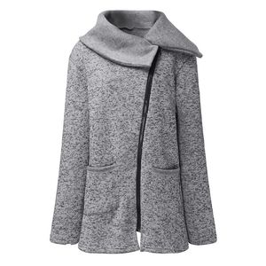 Cappotto invernale Donna Lana calda Plus Maglione di velluto Zip laterale Taglia Giacca lunga coreana grigia Spessa sottile 210428