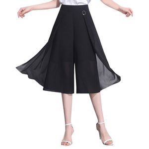 Casual Chiffon Schwarz Hosen Frauen Sommer Breites Bein Hohe Taille Lose Elegante Damen Kleidung 198H 210420