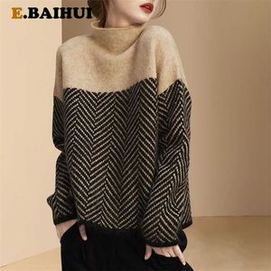 Ebaihui Jesień Wiosna Dziewiarska Turtleneck Swetry Luźny Sweter Multi Color Downing Długi Rękaw Minimalizm Sweter 211221