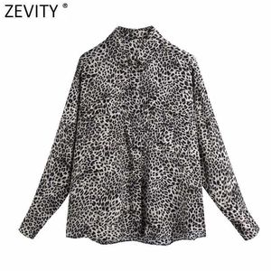 Zevity Spring Women Sexy Leopard Skriv ut Dubbelfickor Patch Smock Blouse Office Ladies Retro Shirts Chic Blusas Tops LS7510 210603