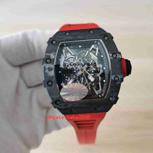 Moda Top Mężczyźni Zegarki Wristwatches R M 035-02 50mm x 42mm Włókno węglowe Czarny Dial Sapphire Czerwony Naturalny Gumowy Pasek Mechaniczny Przezroczysty Automatyczny Zegarek Mens