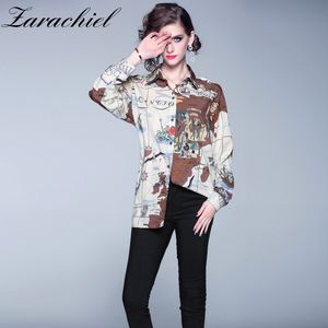 Sommer Chiffon Frauen Casual Langarm Einreiher Muster Gedruckt Shirts Blusen Weibliche Lose Blusas Vintage Tops 210416