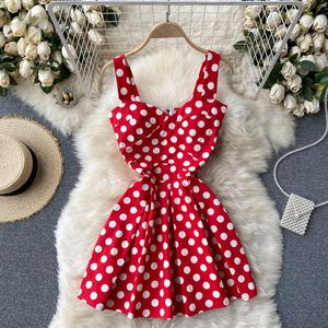 SINGREINY Coreano Sweet Dot Strap Dress Donna Sexy scollo a V senza maniche Abiti a trapezio Estate Off spalla Retro Plaid Mini abito 210419