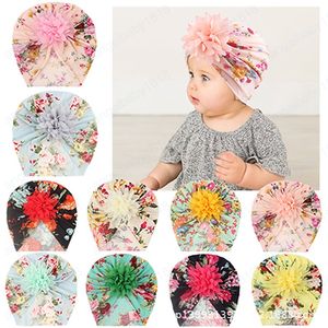 Newborn Comfortable Soft Print Hats Cute Handmade Chiffon Flower Infant Caps Baby Hair Accessories Clothing Decoration