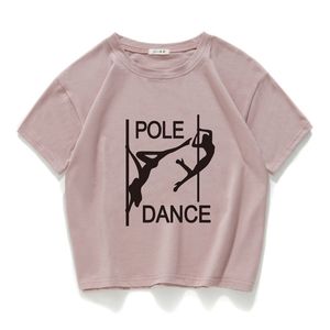 Pole Dance Gráfico Engraçado Mulheres Casuais Crop Top 100% Algodão Curto Camiseta Mulheres Camisetas Verano Mujer Roupas Harajuku 220304